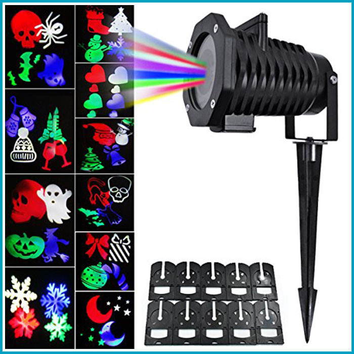 Голографический лазерный проектор с эффектом цветомузыки Christmas Led Projector Light с 10 слайдами, фото 1