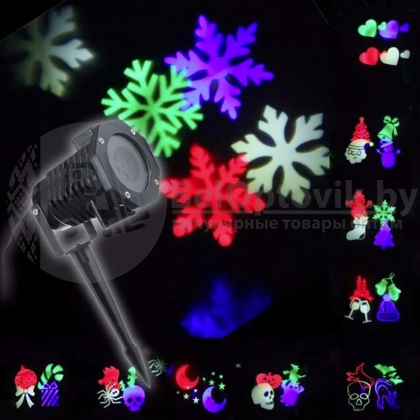 Голографический лазерный проектор с эффектом цветомузыки Christmas Led Projector Light с 10 слайдами - фото 2 - id-p166793103