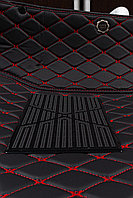 Ford Kuga 2013- Ковры Cалона эко-кожа (цвет Черный шов Красный) Coolpar 5D LUX