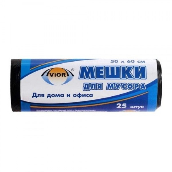 Мешки для мусора 30л AVIORA ПВД, р-р 50 х 60 см., 25шт. в рулоне, арт.106-017