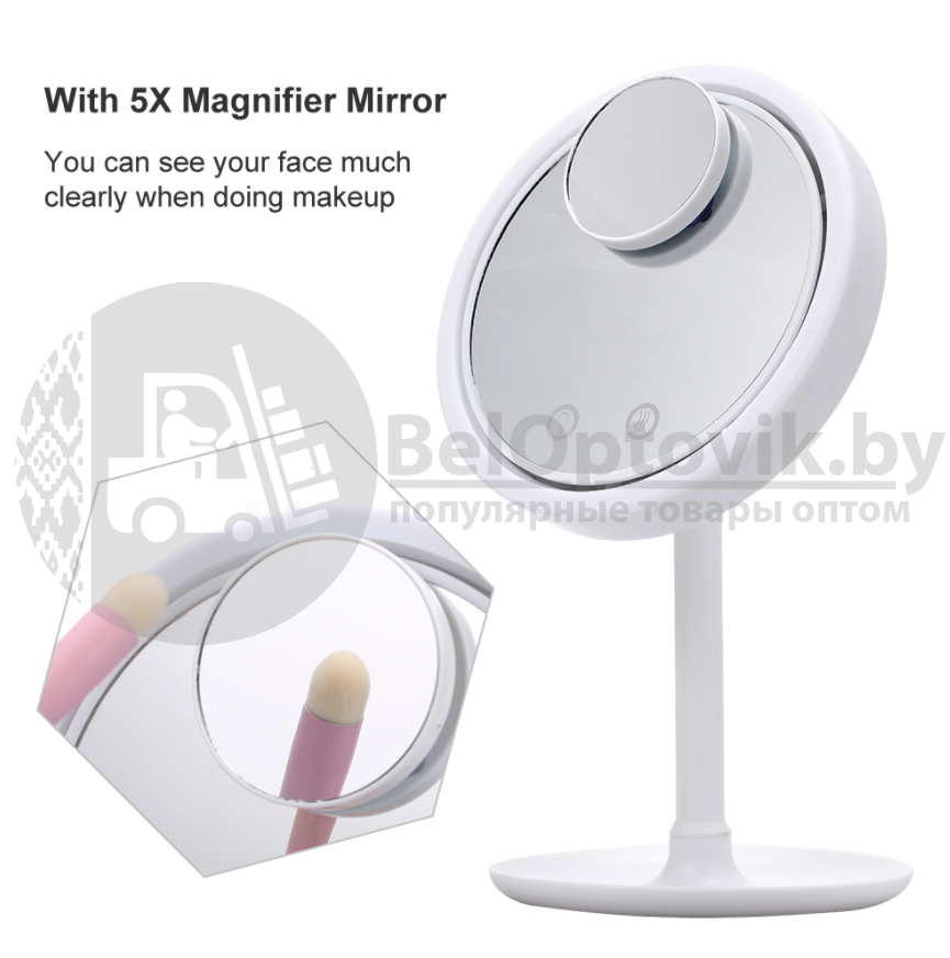 Зеркало с подсветкой LED FAN MIRROR вентилятором/мини зеркалом 5-ти кратным увеличением (Хлопай ресницами и - фото 6 - id-p166799755