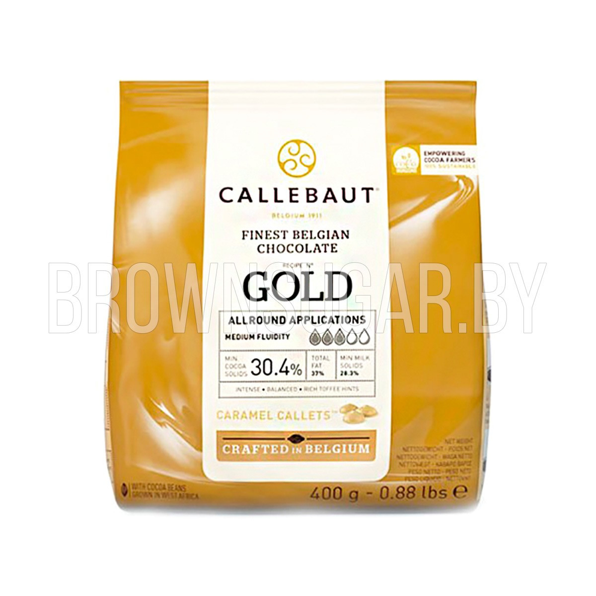 Шоколад белый с карамелью Gold by Callebaut 30,4% (Бельгия, каллеты, 400 гр) - фото 1 - id-p166795634