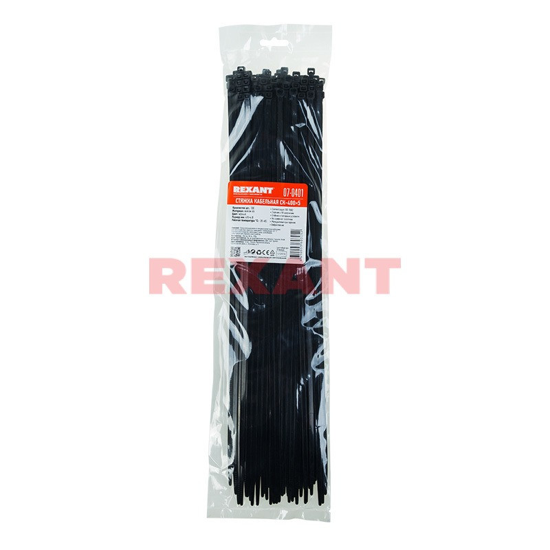 Стяжка кабельная 400x4,8мм Rexant черная 07-0401 - фото 1 - id-p146004334
