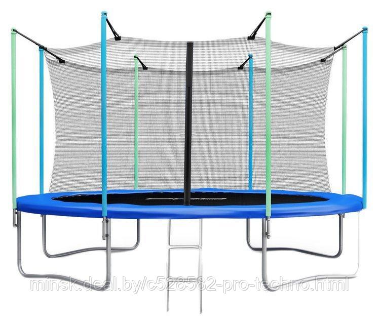 Батут Atlas Sport 374 см - 12 ft (с лестницей, внутренняя сетка, синий)