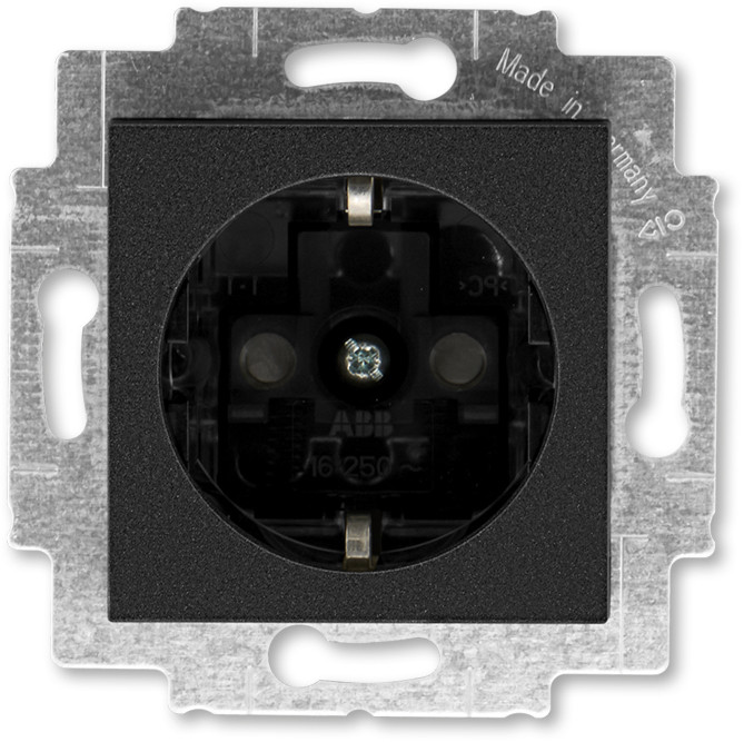 Розетка ABB Levit с заземлением со шторками 16А антрацит / дымчатый чёрный - фото 1 - id-p166916290