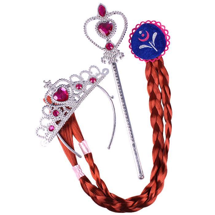 Карнавальный набор "Красавица" 3 предмета (коса, волшебная палочка, корона) цвет ассорти