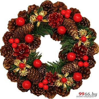 Венок новогодний декоративный Jewel Night BC-546 рождественский декор сувенир с шишками