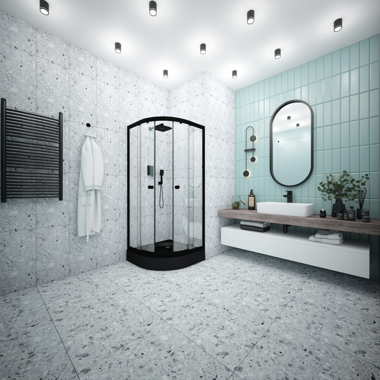 Стеклянный душевой уголок Метакам Classic Black (прозрачное стекло)