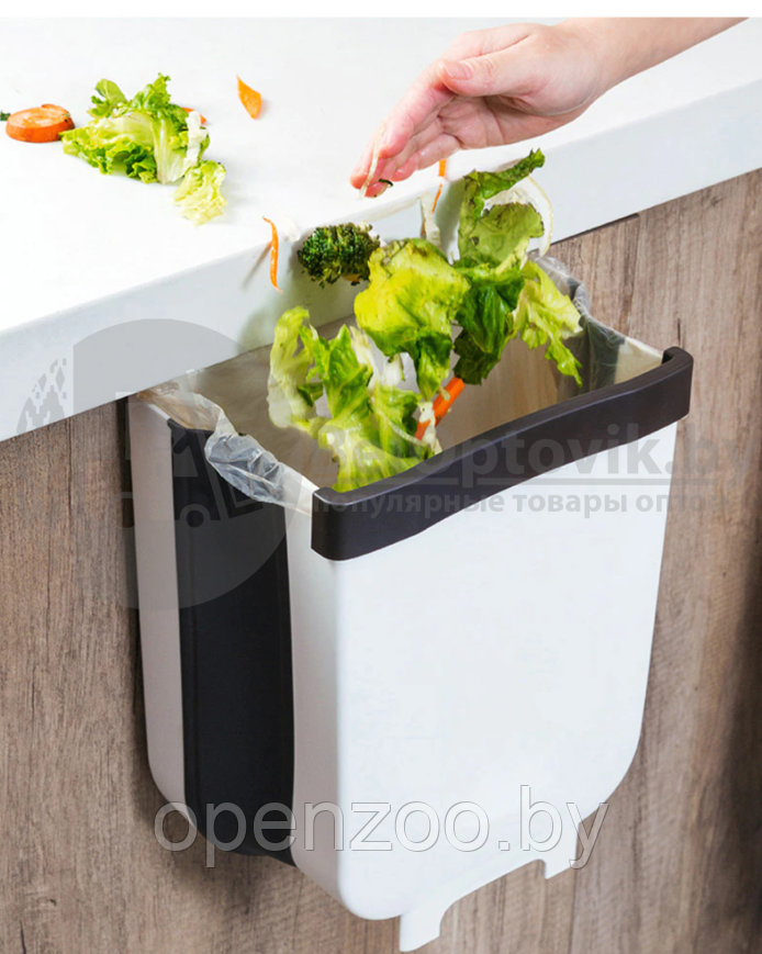 Складное подвесное мусорное ведро Folding Trash Can на дверцу кухни - фото 6 - id-p166958891