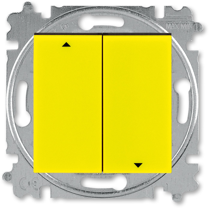 Выключатель жалюзи двухклавишный ABB Levit без фиксации клавиш жёлтый / дымчатый чёрный - фото 1 - id-p166988791