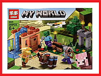 6025 Конструктор LEDUO "Битва за деревню", 295 деталей, аналог Лего, Minecraft, MY WORLD