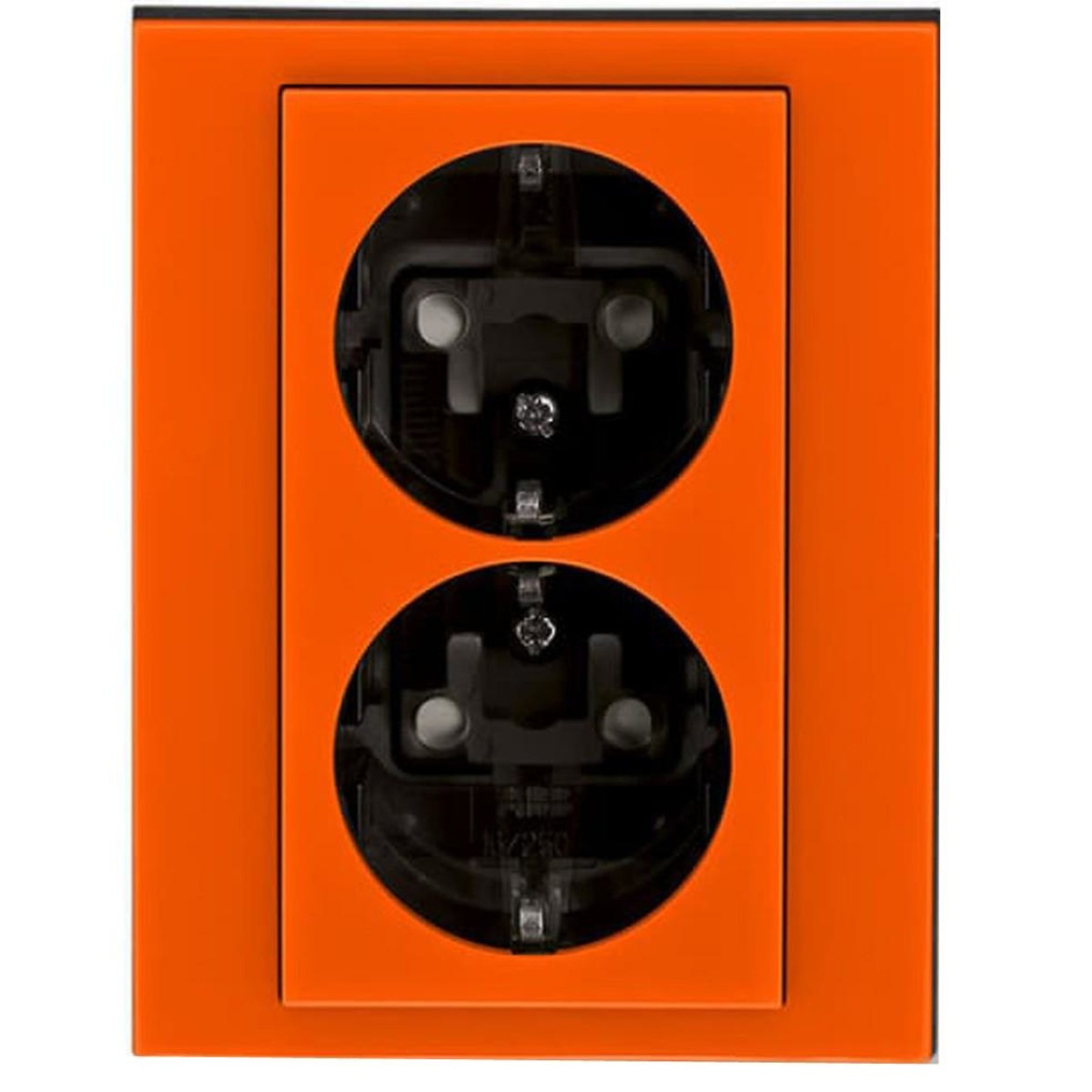 Розетка двойная ABB Levit с заземлением со шторками 16А оранжевый / дымчатый чёрный - фото 1 - id-p167004526