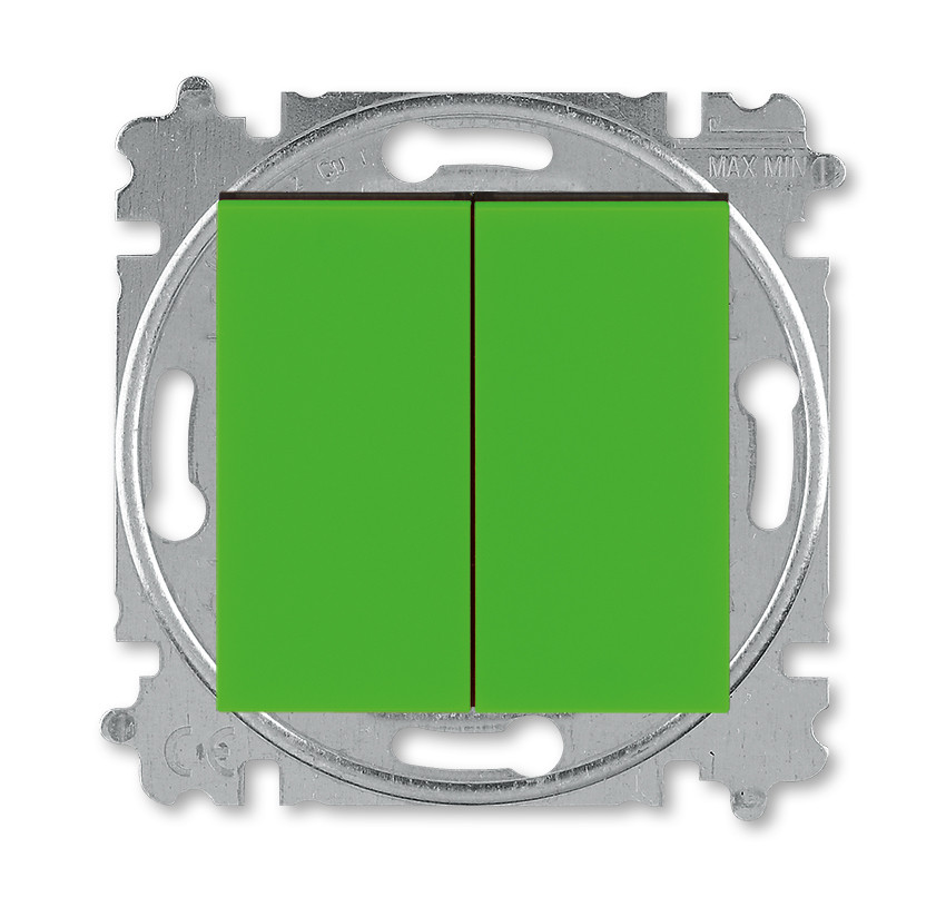 Выключатель кнопочный двухклавишный ABB Levit зелёный / дымчатый чёрный - фото 1 - id-p167017992