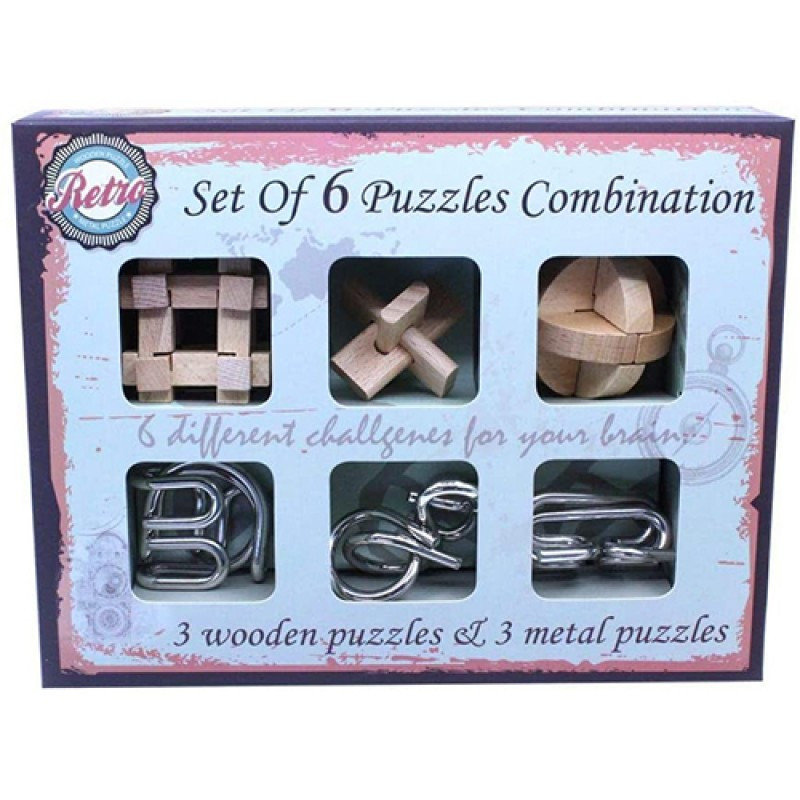 Набор головоломок 3+3 Retro / металлические / деревянные / комбинированные / 6 Puzzles Combination - фото 3 - id-p167018345