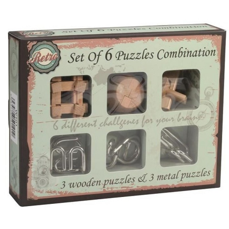 Набор головоломок 3+3 Retro / металлические / деревянные / комбинированные / 6 Puzzles Combination, фото 1