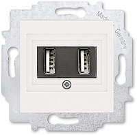 USB зарядка двойная ABB Levit жемчуг (1400 мA на 1 порт или по 700 мА на каждый из 2-х)