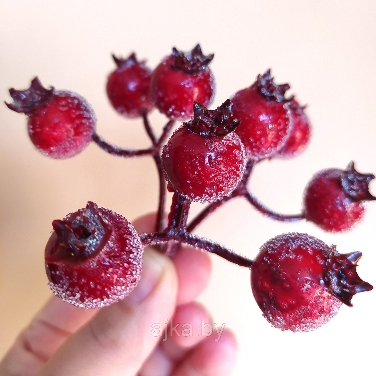 Шиповник в инее, ягоды искусственные 10 см - фото 1 - id-p167024938