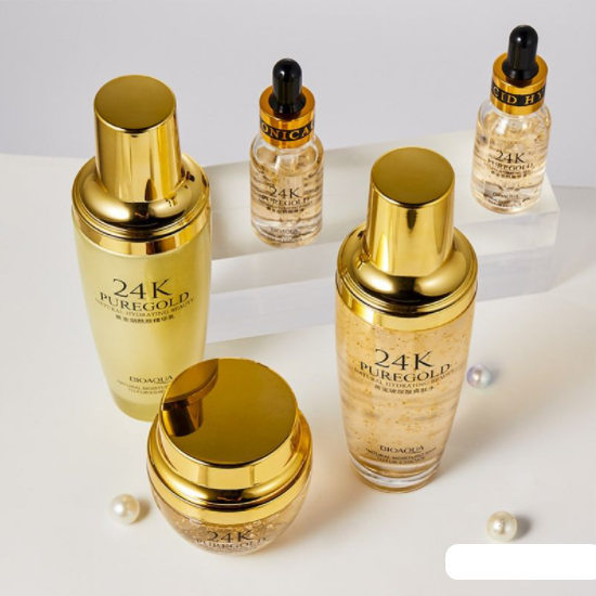Подарочный набор уходовой косметики Bioaqua 24K Pure Gold Set с частицами золота и гиалуроновой кис - фото 2 - id-p167026046