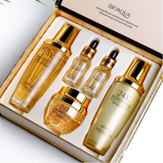 Подарочный набор уходовой косметики Bioaqua 24K Pure Gold Set с частицами золота и гиалуроновой кис - фото 1 - id-p167026046