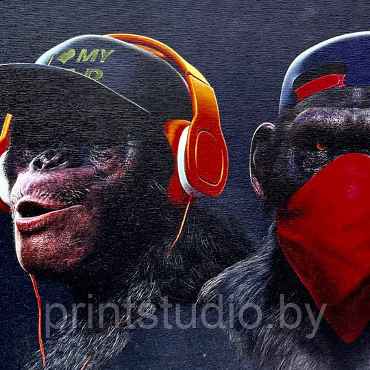Картина на холсте "Trio Monkeys", 800*500 мм