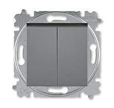 Выключатель кнопочный двухклавишный ABB Levit сталь / дымчатый чёрный - фото 1 - id-p167093242