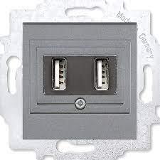 USB зарядка двойная ABB Levit сталь (1400 мA на 1 порт или по 700 мА на каждый из 2-х) - фото 1 - id-p167093258
