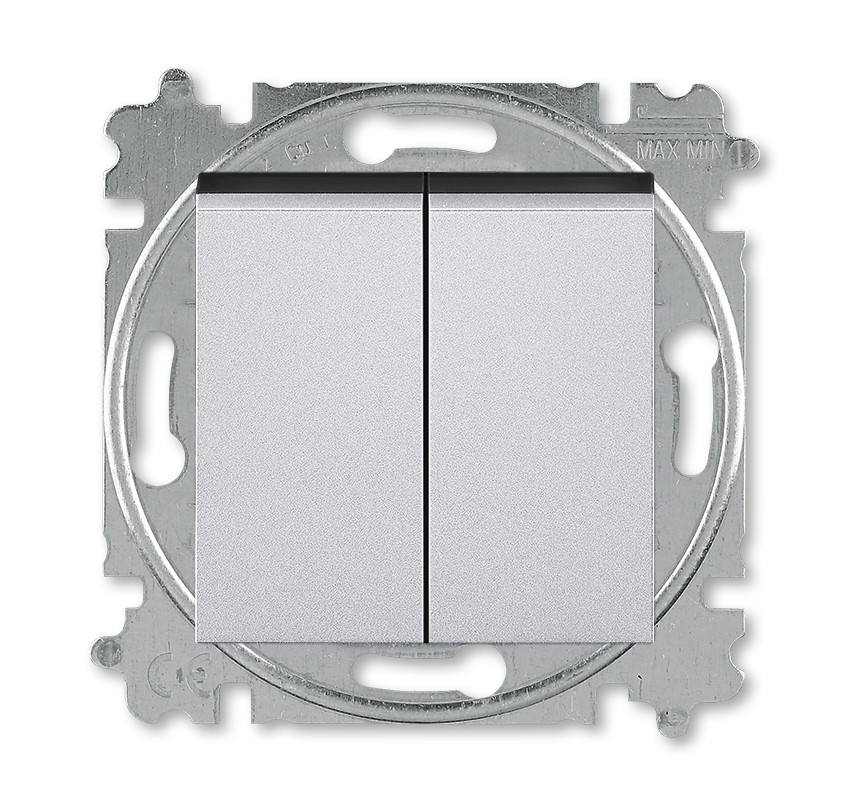 Выключатель кнопочный двухклавишный ABB Levit серебро / дымчатый чёрный - фото 1 - id-p167093604