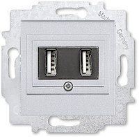 USB зарядка двойная ABB Levit серебро (1400 мA на 1 порт или по 700 мА на каждый из 2-х)