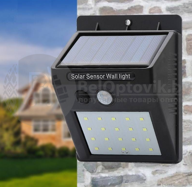 Светильник с датчиком движения на солнечной батарее 20 LED Solar Powered LED Wall Light - фото 2 - id-p167108674