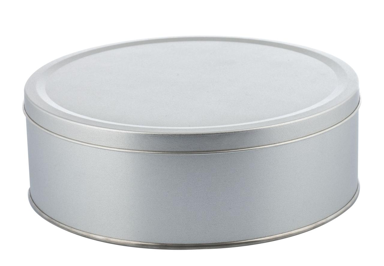 Металлическая круглая коробка диаметр 21,5 см, высота 7,5 см, фото 1