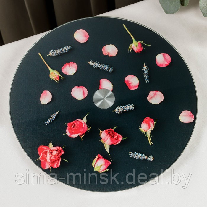Подставка стеклянная для торта вращающаяся Magistro «Розы на чёрном», d=32 см, цвет чёрный - фото 2 - id-p167207467
