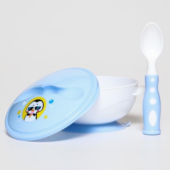 Набор детской посуды «Сладкий малыш», 3 предмета: тарелка на присоске, крышка, ложка, цвет голубой - фото 9 - id-p167224391