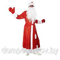 Карнавальный костюм Деда Мороза "Золотые снежинки", шуба, пояс, шапка, варежки, борода, р-р 52-54, фото 2