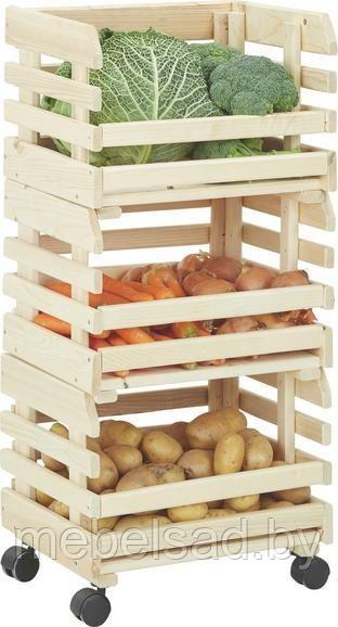 Стеллаж-этажерка  из массива сосны на колесах "Для овощей и фруктов №3" В1300мм*Д500мм*Г300мм
