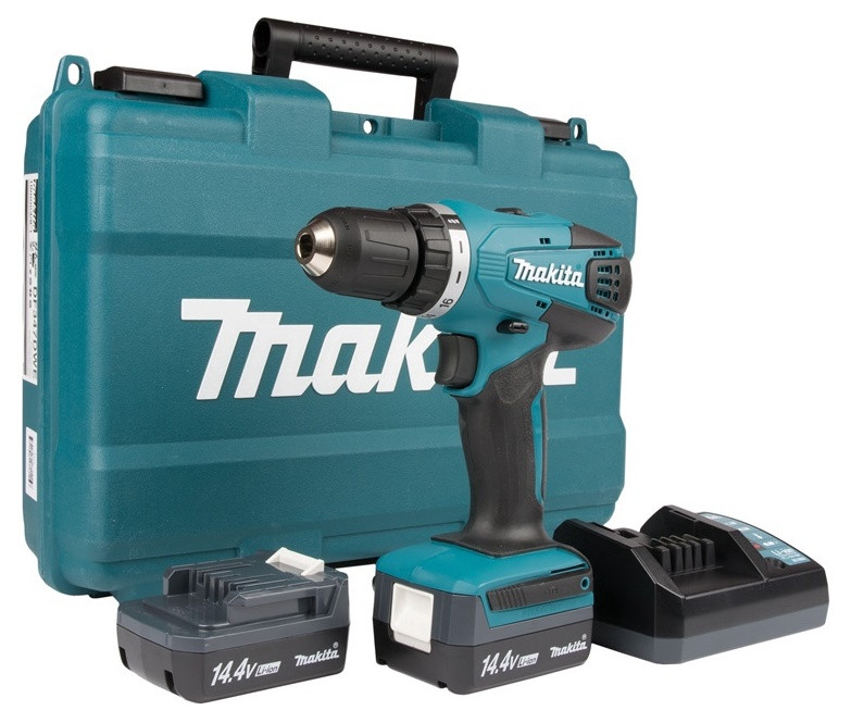 Аккум. дрель-шуруповерт MAKITA DF 347 DWE (14.4 В, 2 акк., 1.5 А/ч Li-Ion, 2 скор., 30 Нм, шурупы до 8 мм) - фото 1 - id-p165654692