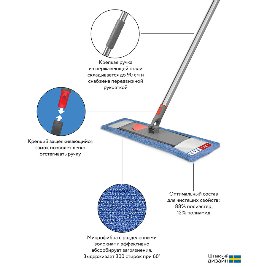 Набор из швабры с телескопической ручкой 160 см и сменной насадки из микрофибры Bucket - фото 4 - id-p167307692