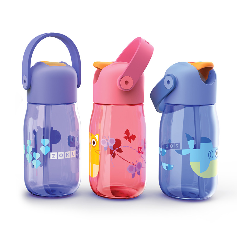 Бутылочка детская с силиконовой соломинкой 415 мл розовая - фото 3 - id-p167304036
