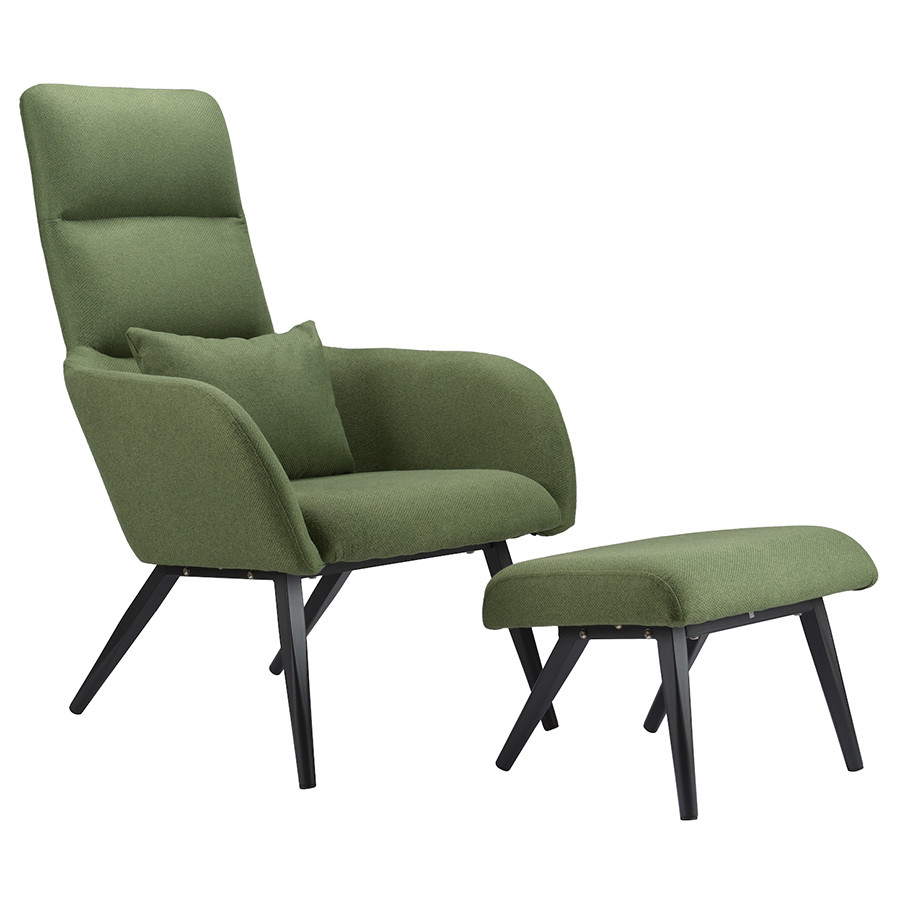 Кресло с подставкой для ног и подушкой Bridjet, рогожка, зеленое - фото 1 - id-p167306012