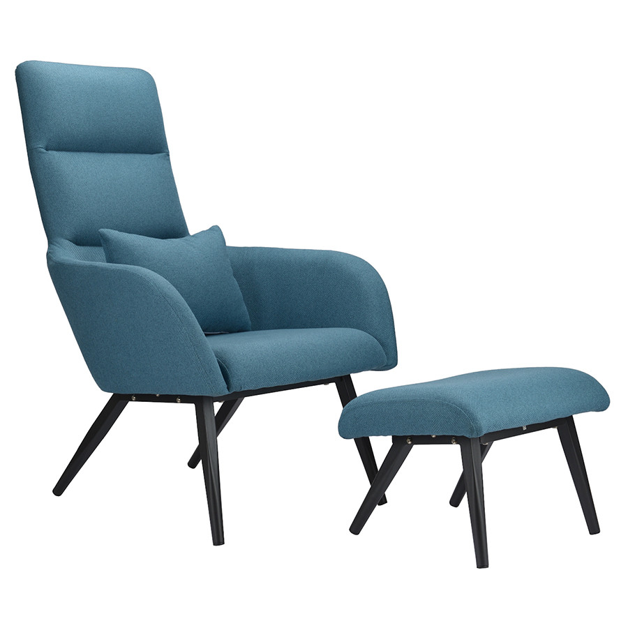 Кресло с подставкой для ног и подушкой Bridjet, рогожка, серо-голубое - фото 1 - id-p167306013