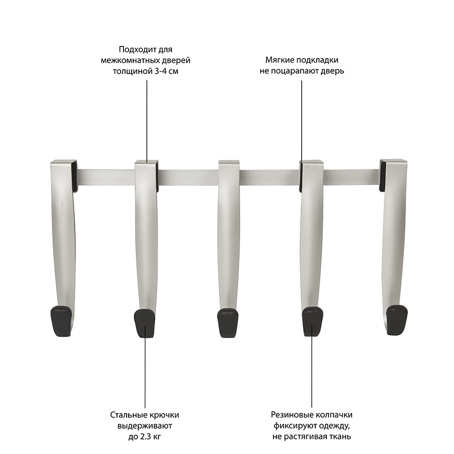 Вешалка надверная Schnook 5 крючков черная-никель - фото 8 - id-p167304172