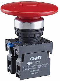 Кнопка "Грибок" Φ40мм с самовозвратом NP8-11M/14 красная 1НО+1НЗ IP65 (R)(CHINT)