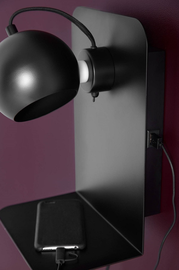 Лампа настенная Ball с разъемом USB, 22х30 см, черная матовая с черным шнуром - фото 3 - id-p167306441