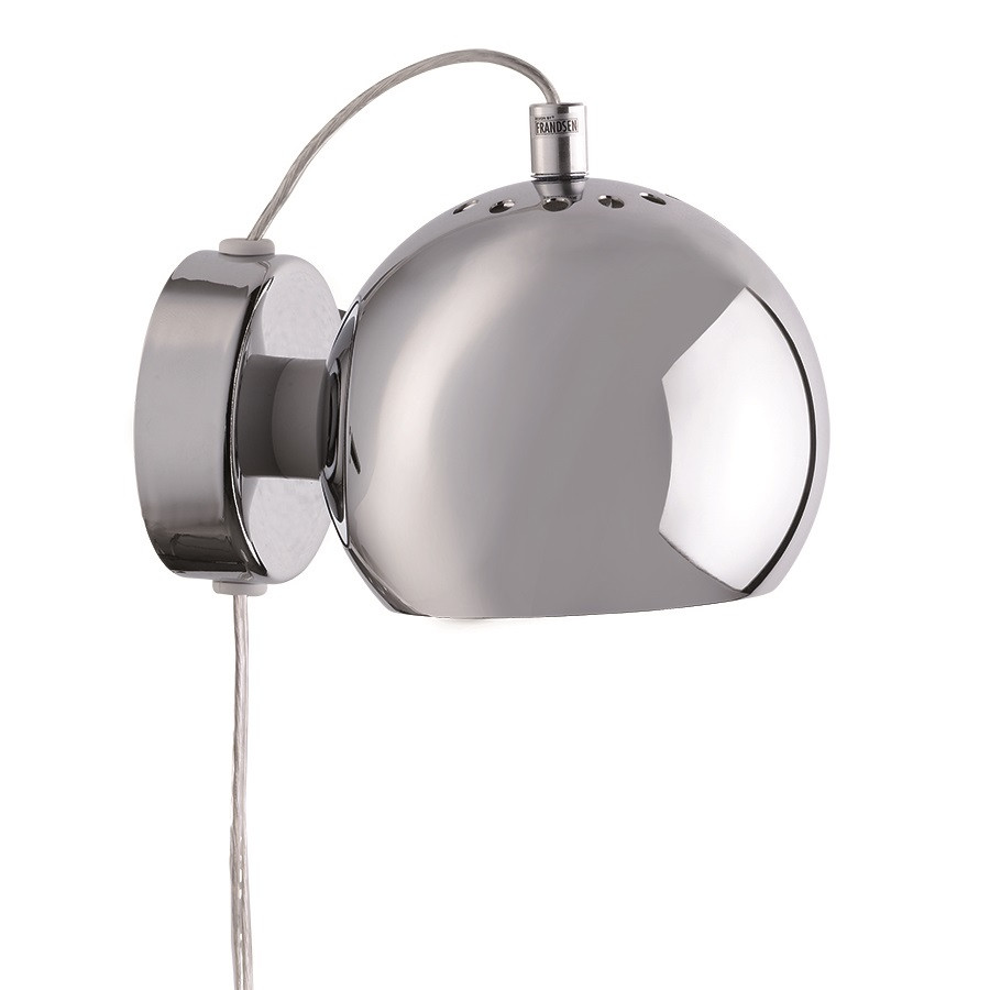 Лампа настенная Ball, ?12 см, хром в глянце, серый шнур - фото 1 - id-p167306453