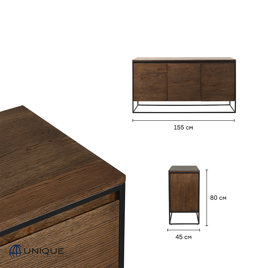 Комод Unique Furniture, Rivoli, 3 секции, 155х45х80 см - фото 7 - id-p167305452