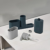 Органайзер для раковины с дозатором для мыла и бутылочкой SinkBase Plus серый, фото 4