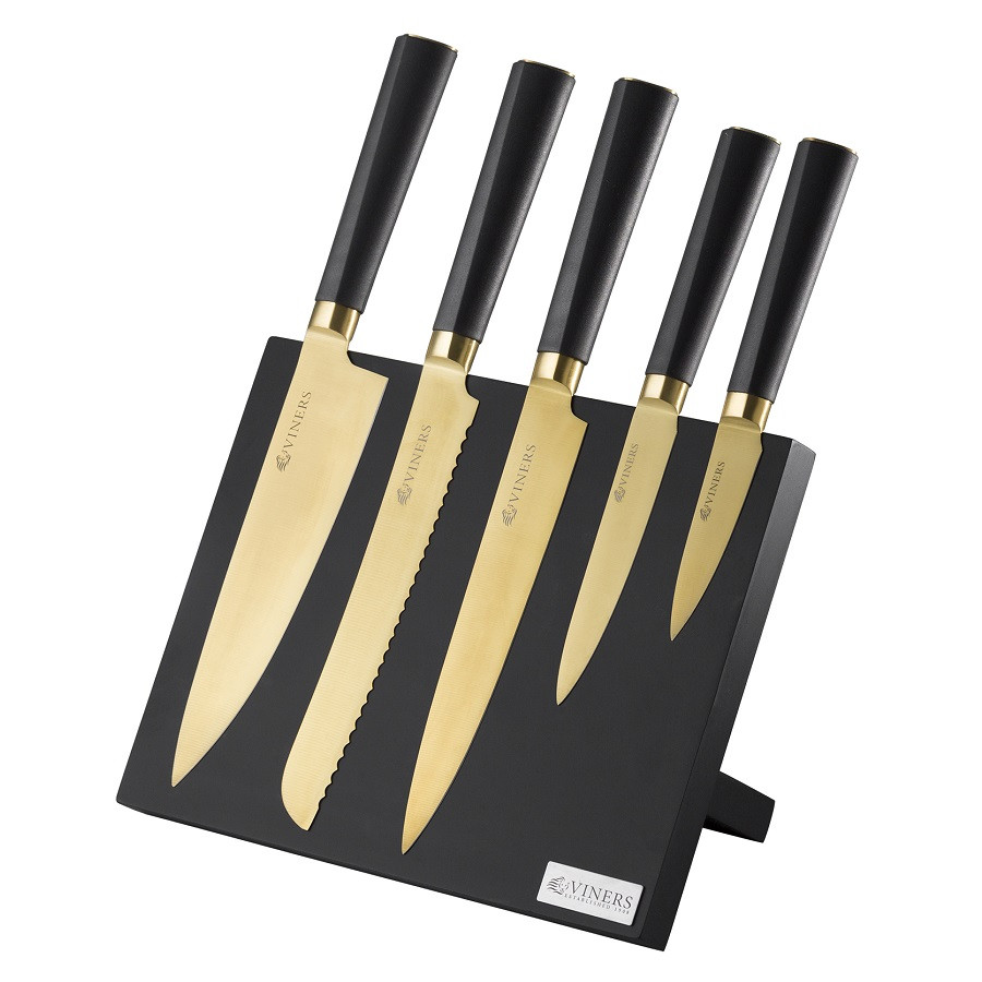 Набор из 5 ножей и подставки Titan Gold - фото 1 - id-p167307516
