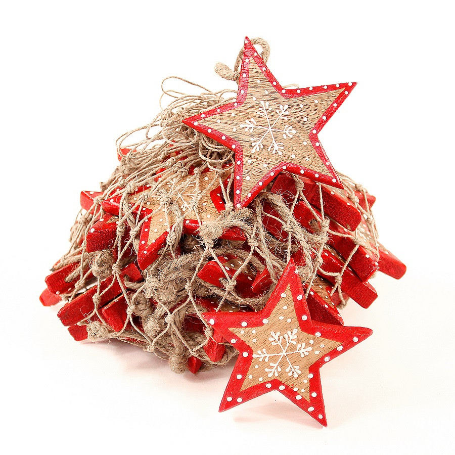 Украшения подвесные Christmas Stars, деревянные, в сетке, 30 шт. - фото 1 - id-p167312545