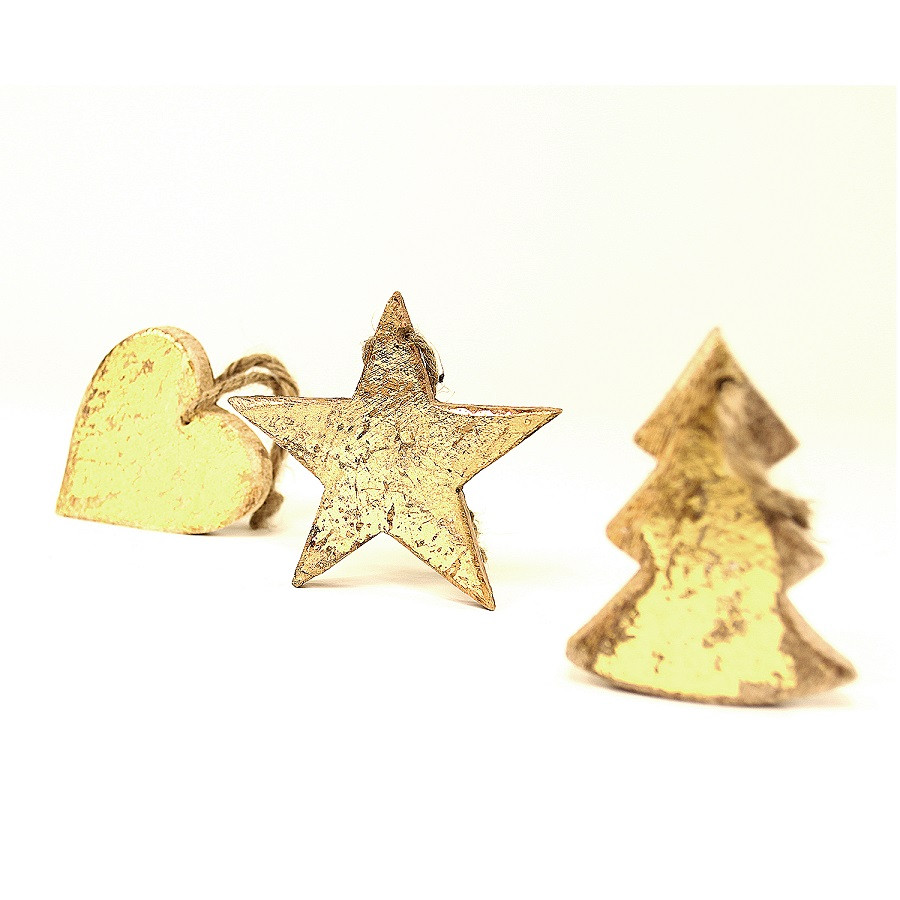 Украшения подвесные Golden Stars/Trees/Hearts, деревянные, в подарочной коробке, 24 шт. - фото 4 - id-p167312546