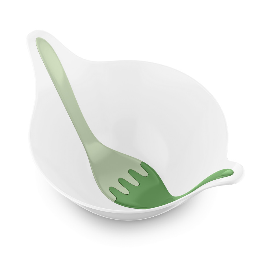 Салатник с приборами Leaf, 4 л, бело-зеленый - фото 1 - id-p167309772