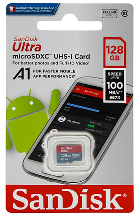 Карта памяти MicroSD 128Gb, SANDISK Ultra UHS-I (без адаптера) , Class 10, (ск. 100Mb/s), фото 2